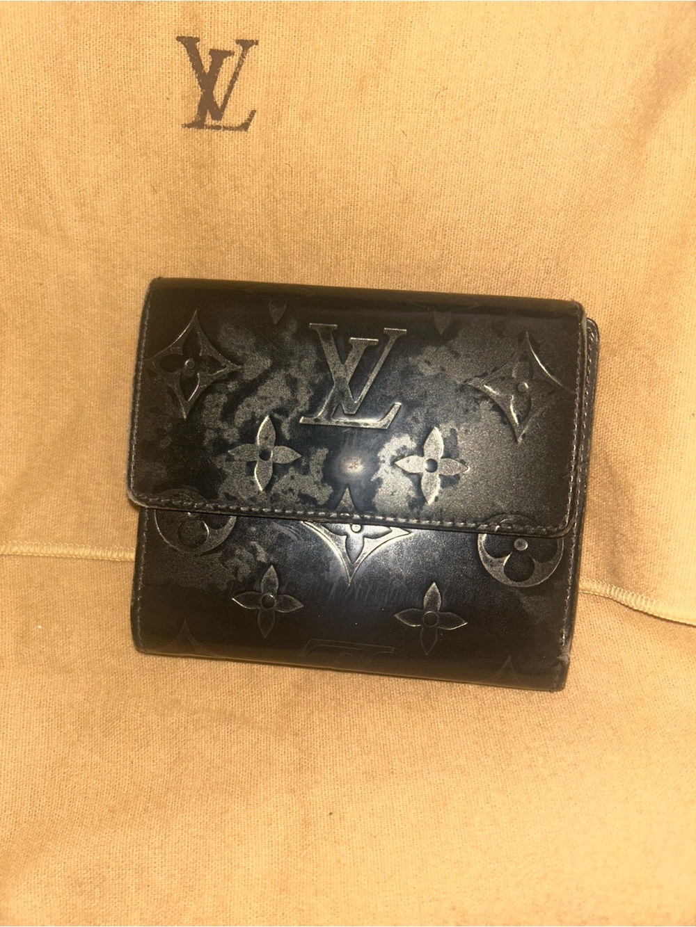 Louis Vuitton Black Patent Monogram Compact Wallet